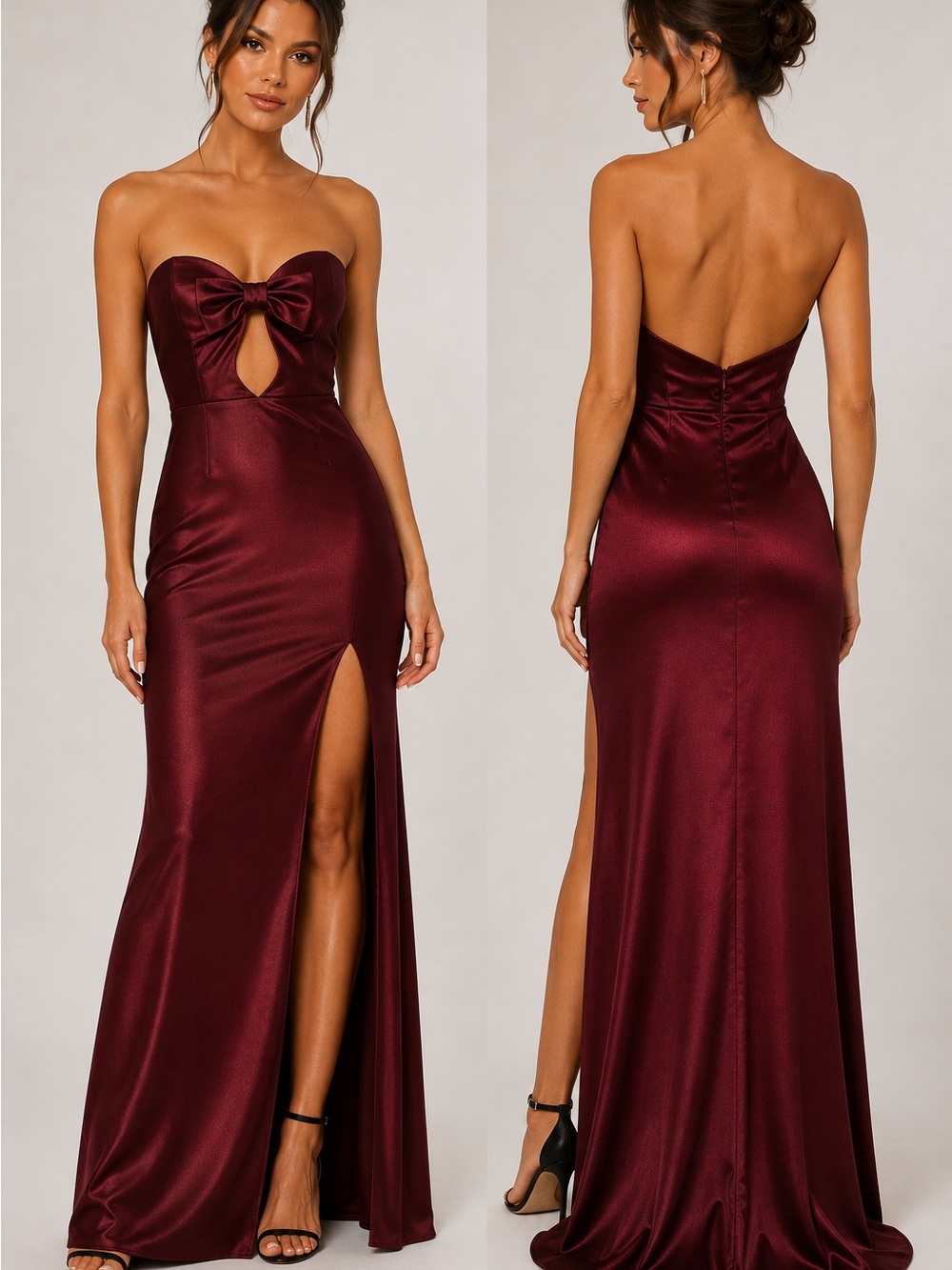 Emerald Sundae Burgundy Satin Bow Midi Dress Juniors L Fits Women’s S